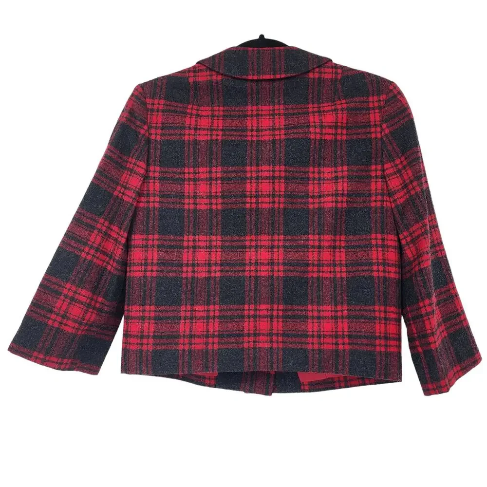 Pendleton Buffalo Red Plaid Virgin Wool Button Closure Blazer Skirt Set Size 8